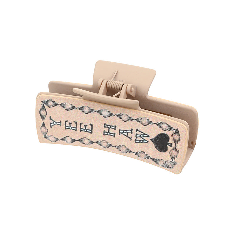 Wholesale Western Denim Style Cactus English Letters Leather Women's Hairpin Grab Clip Shark Clip